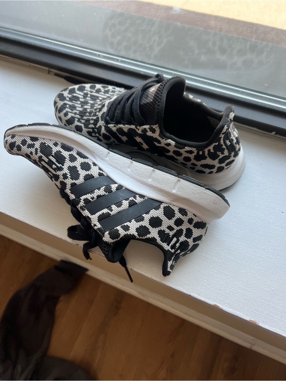 adidas Kids Black and White Leopard Print Sneakers